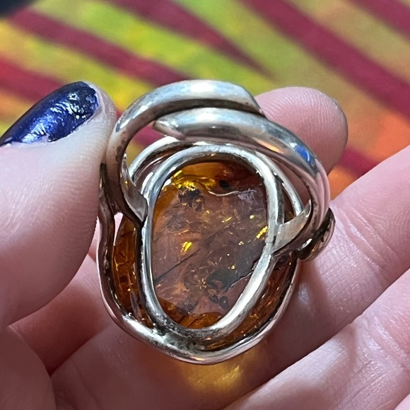 VTG Genuine Baltic Honey Amber Sterling Silver 925 Statement Size 9 Ring - Picture 7 of 7